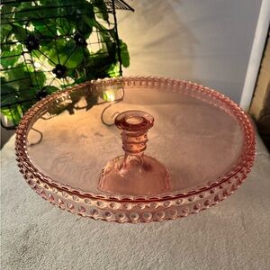 Collectible RARE Elegant L.E. SMITH Pink/Cranberry Glass Cake Stand